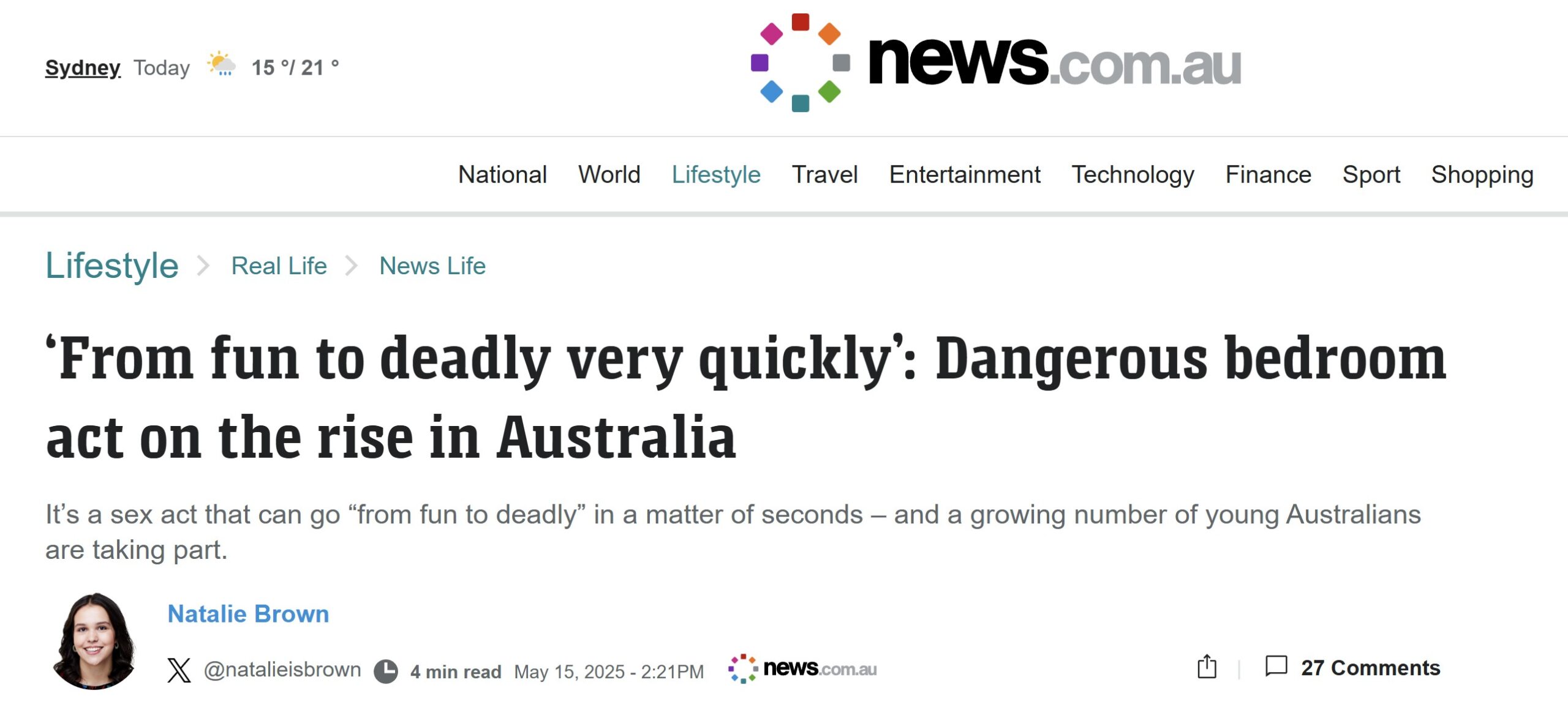 NewsComAu20May25 ‘From fun to deadly very quickly’: Dangerous bedroom act on the rise in Australia