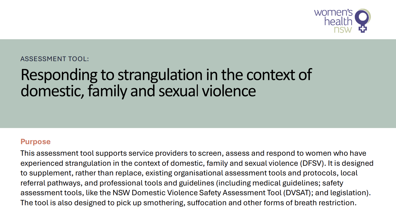 Assessment tool banner Assessment tool: Responding to strangulation in the context of domestic, family and sexual violence