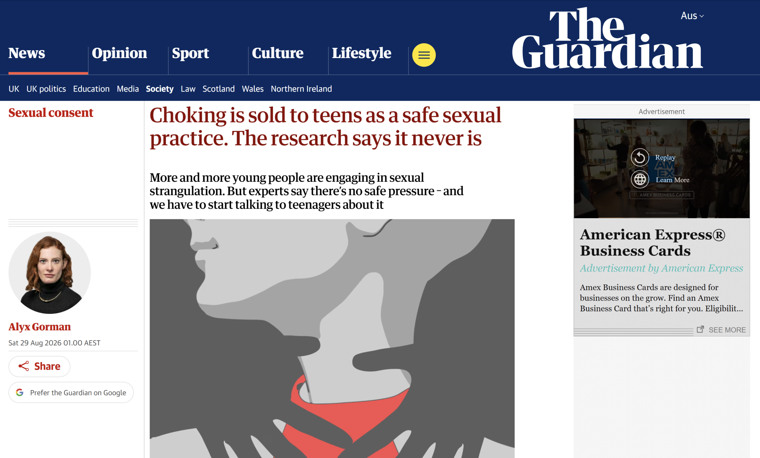 Choking is sold to teens as a safe sexual practice. The research says it never is
